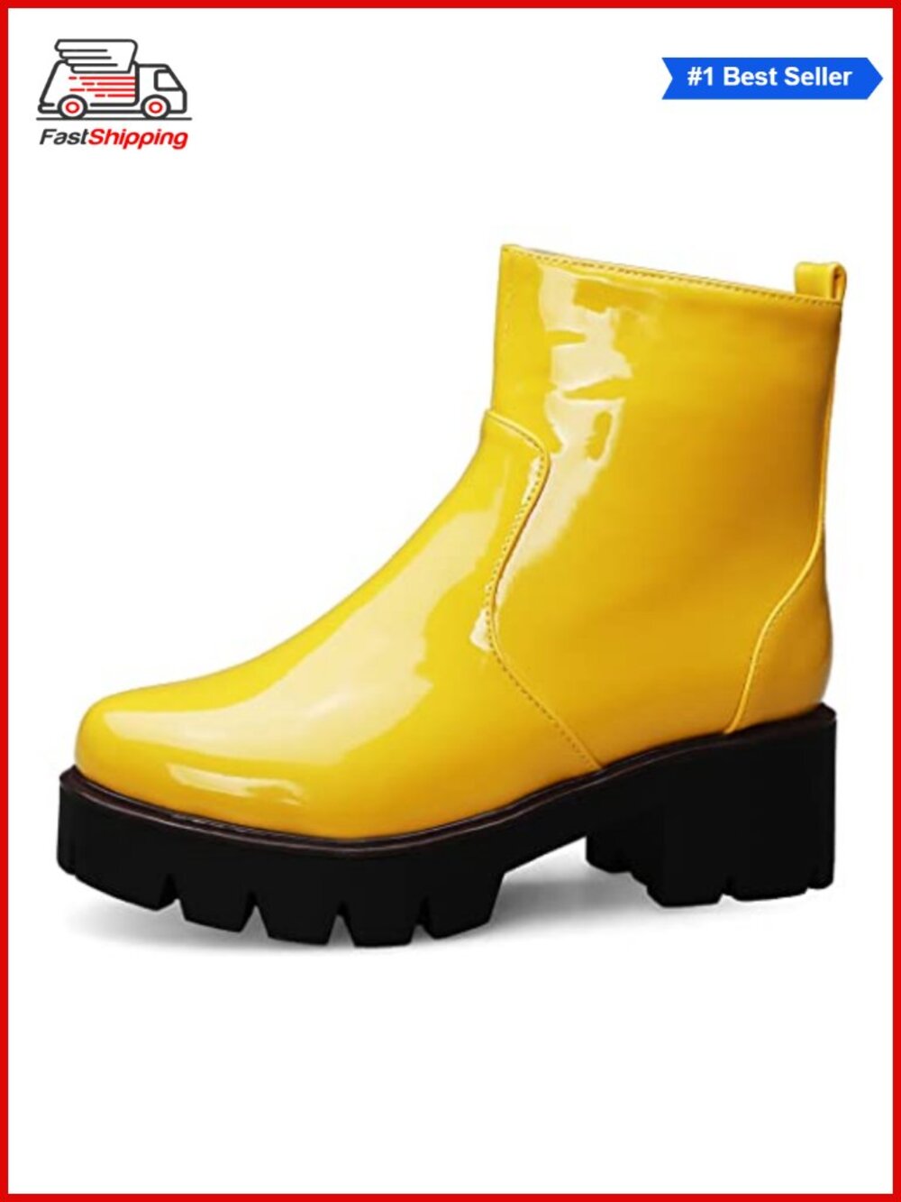 ✨ Women's Chunky Mid Heel Dressy Ankle Boots Patent Leather Side Zip Booties